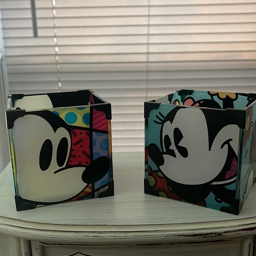 Romeo Britto Mickey and Minnie votive holders